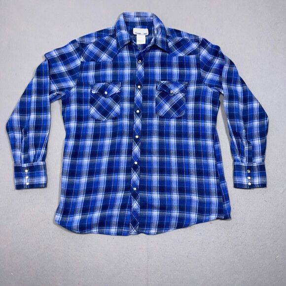 Wrangler Shirt Men Large Pearl Snap Rancher Western Rodeo Wrancher Plaid‎ - Picture 1 of 11